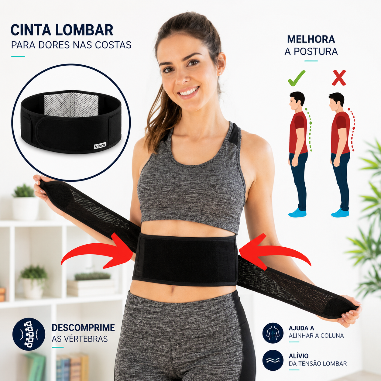 Viora SpineGuard™ | Corretor Postural com Suporte Lombar